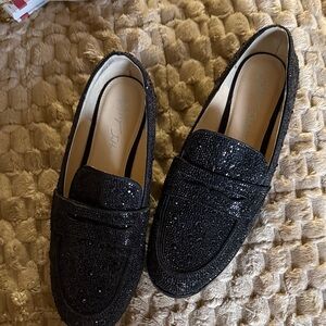 Betsey Johnson Black Glitter Loafers